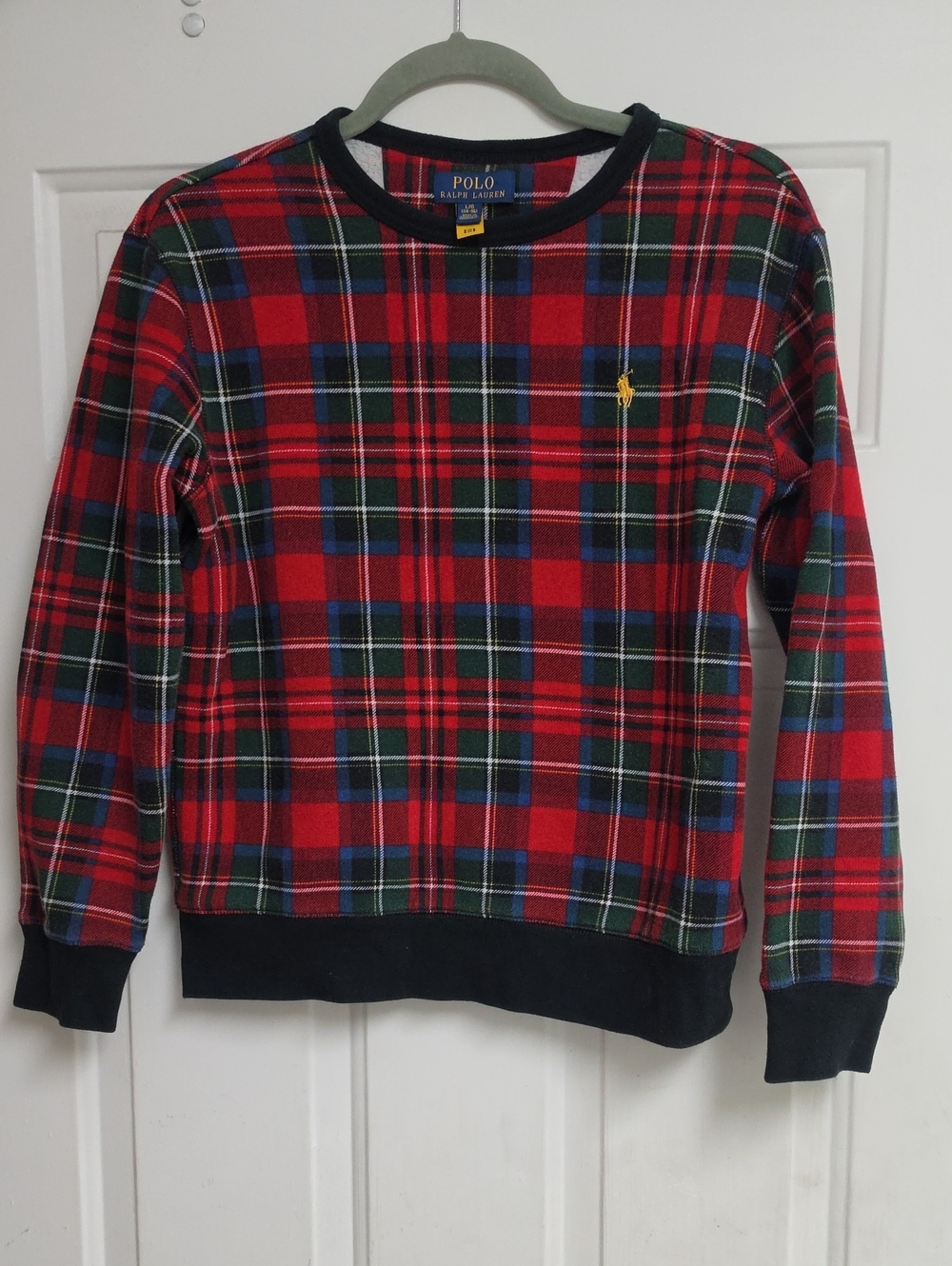 Polo by Ralph Lauren Red Tartan Plaid Crewneck Sweater with Black Trim